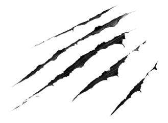 Claw scratch marks with torn edges, isolated on transparent cutout background