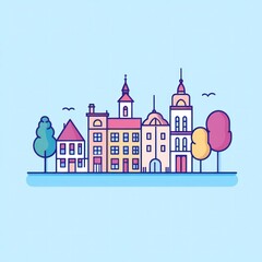 Fototapeta premium Colorful European Town Illustration