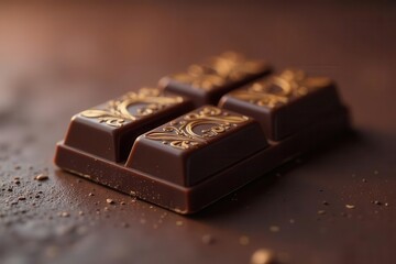 Luxurious Dark Chocolate Bar with Elegant Gold Accents, a Delightful Treat for the Senses