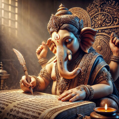 Lord Ganesha writing hindu vedas 