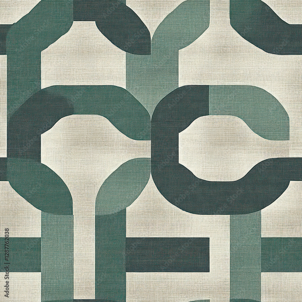 Aufkleber connected teal curved patterns form seamless overlapping design on textured fabric