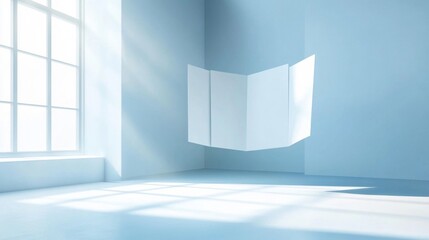 Fototapeta premium Bright Blue Minimalist Room Interior With Sunlight