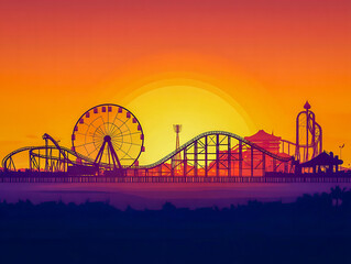 Sunset Silhouette of Amusement Park