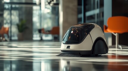 robot designed to maintain office cleanliness, sweeping and mopping floors autonomously,