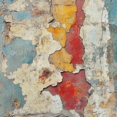 Obraz premium Colorful peeling paint layers on weathered wall creating abstract art texture and grunge background