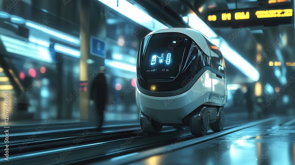 Poster robot that autonomously manages public transportation systems, ensuring efficiency in routes, passen
