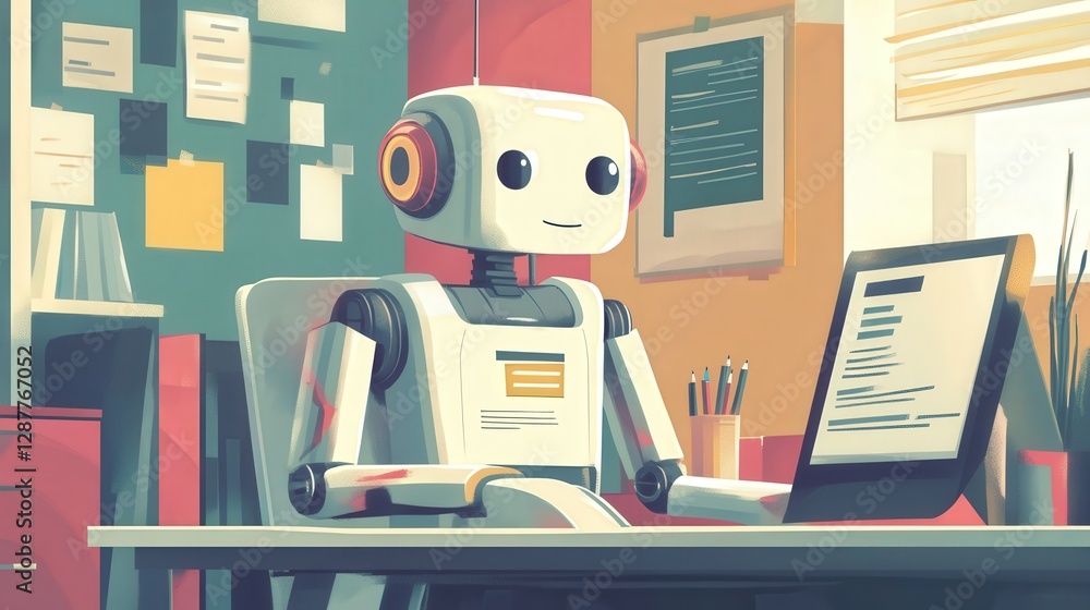 Poster robot that functions as a personal assistant, scheduling appointments, managing emails, and taking over repetitive administrative tasks.