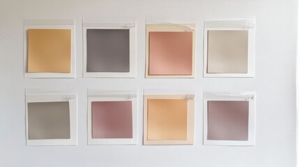 Fototapeta premium Color palette samples arranged neatly on a white wall for design inspiration and selection purposes