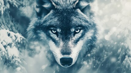 Majestic Wolf Staring Through Winter Snowfall in Close-Up