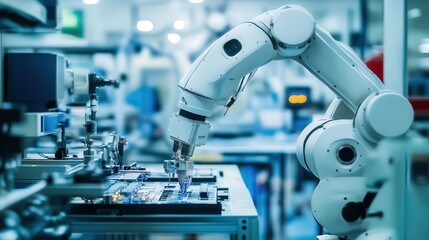 robot with specialized arms that performs intricate, high-precision tasks like electronics assembly or micro-welding in cleanroom environments.