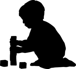 child kid playing toy block silhouette