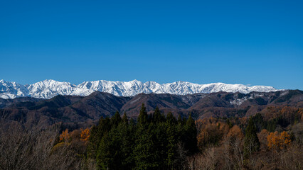 冬の北アルプスの山並み　遠望　長野県白馬村