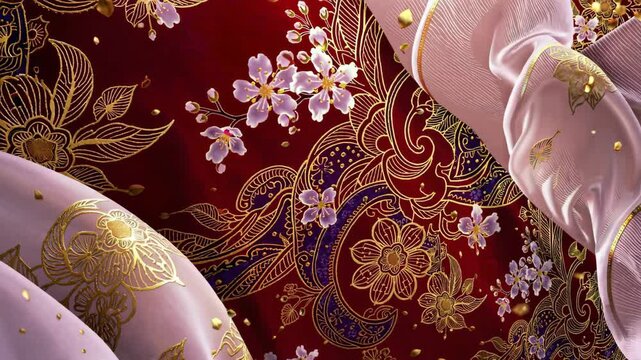 Japanese Aesthetic in Red: A Sakura-Inspired Kimono-Style Visual Experience
