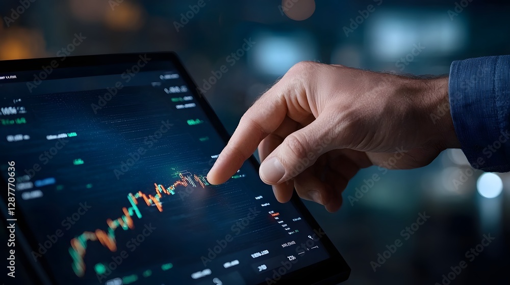 Aufkleber sleek and modern ai driven financial interface with glowing economic charts and analytics on a deep 
