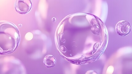 Translucent Purple Bubbles Floating in Light Lavender Atmosphere