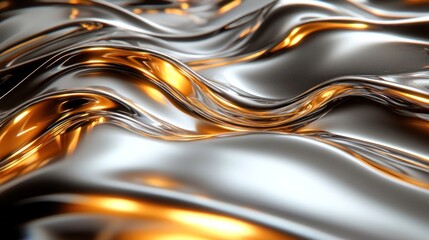 Abstract metallic liquid waves, golden highlights