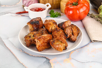 Grilled pork neck meat shashlik