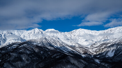 冬の北アルプスの山並み　遠望　長野県白馬村