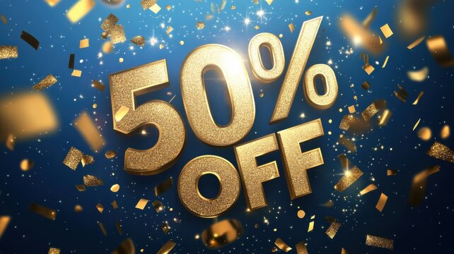 Exciting discount announcement for a celebration with golden confetti and vibrant background - Powered by Adobe