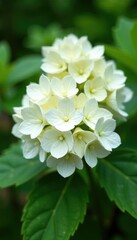 Delicate white oak leaf hydrangea flower blooms in summer garden, blossoming plants, floral arrangement, garden blooms