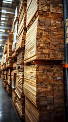 Fototapeta premium Stacked Lumber In Warehouse