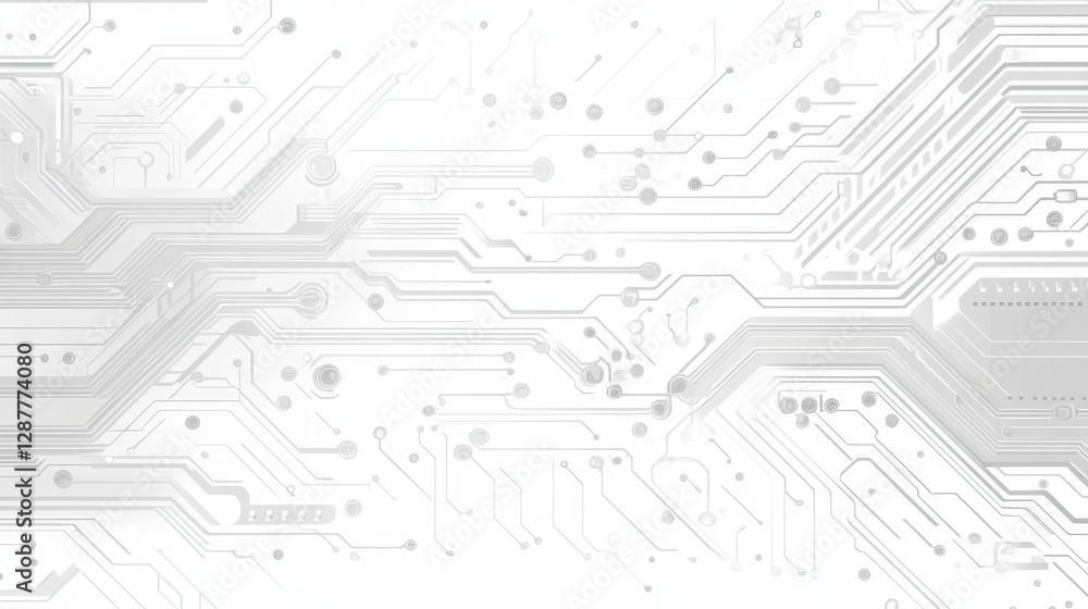 Poster abstract circuit board design in white tone with intricate electronic pathways and connections for t