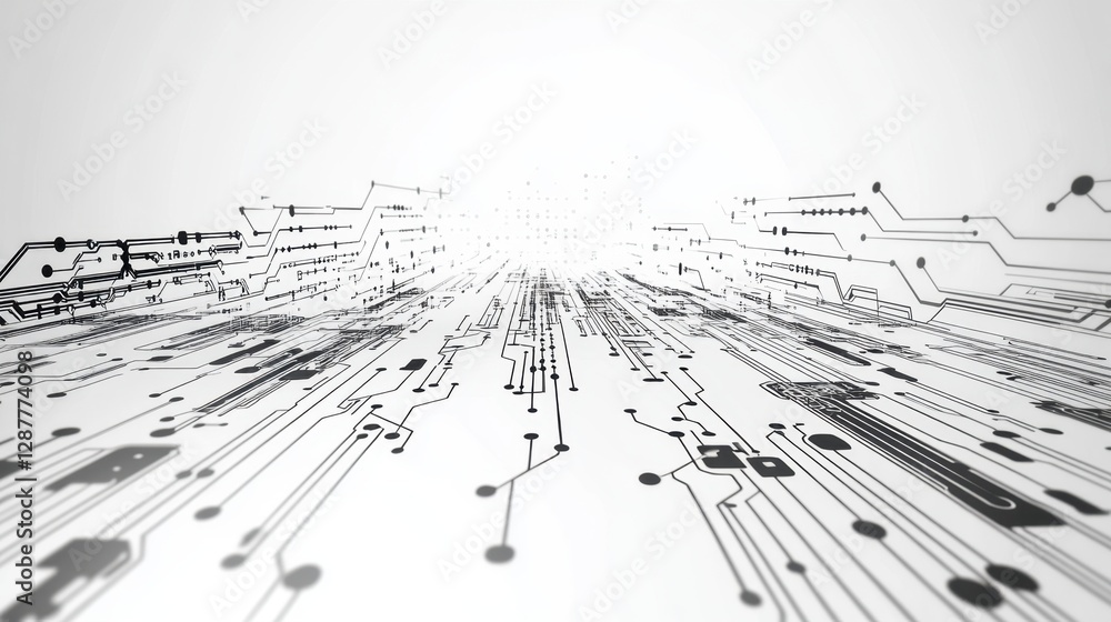 Poster abstract technology circuit board background with futuristic perspective and clean white backdrop fo
