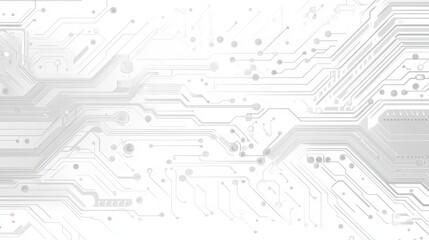 Abstract circuit board design in white tone with intricate electronic pathways and connections for technology and innovation concepts