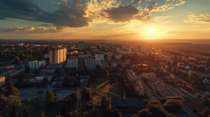 Fototapeta premium panoramic aerial view of city skyline with skyscrapers and office buildings