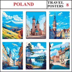 Poland Bieszczady Krakow Wroclaw Travel Poster Wall Art Print Collection Set Part 8