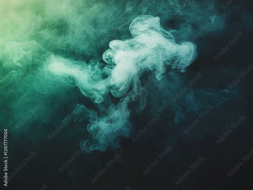 Poster ethereal green smoke swirls against a dark background creating a mysterious and dreamy atmosphere pe