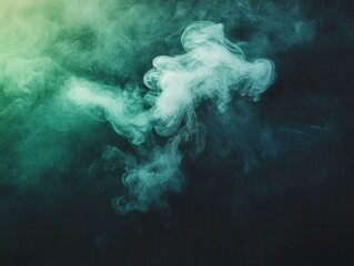 Ethereal green smoke swirls against a dark background creating a mysterious and dreamy atmosphere perfect for abstract art and design projects