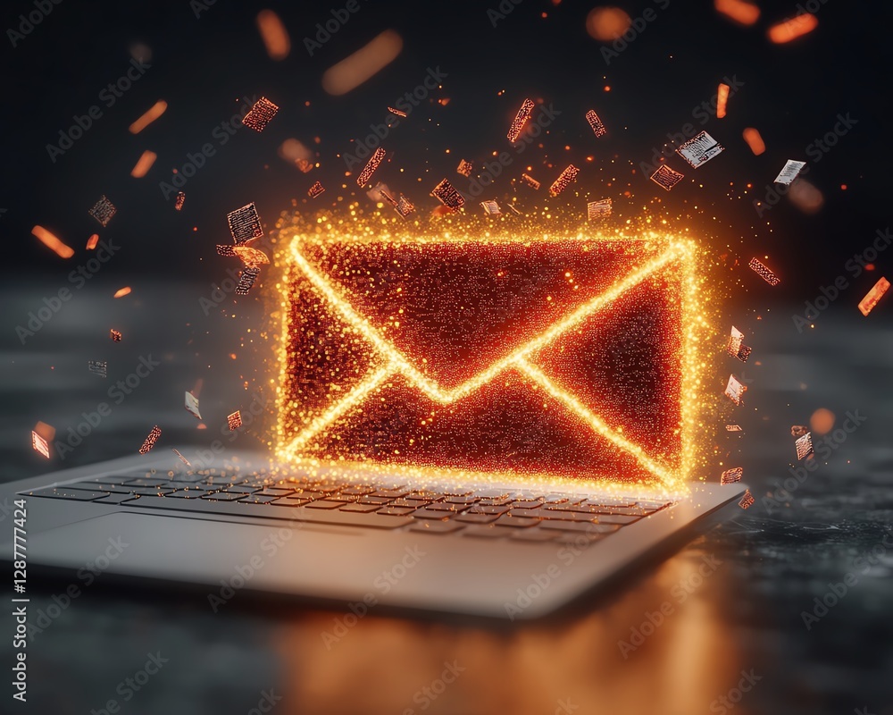 Poster suspect email alert, inbox filled with spam and harmful virus messages, caution sign popup warning f