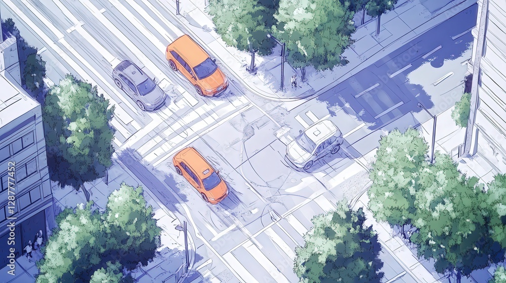 Aufkleber ai-powered autonomous vehicles creating real-time maps of their surroundings, navigating through com