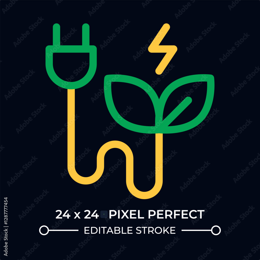 Poster green electricity dark color line ui icon. power produced from renewable sources. sustainable energy
