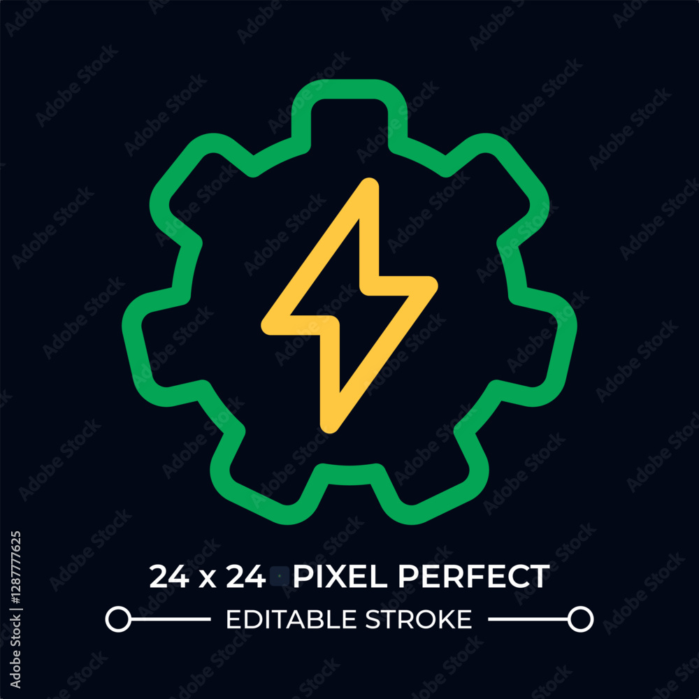 Poster gear with lightning dark color line ui icon. electric power generation technology. clean energy prod