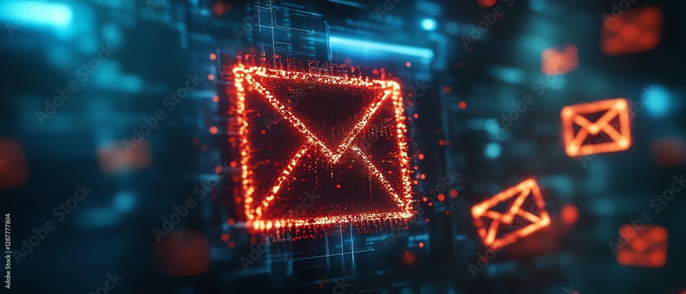 Poster email inbox showing virusladen spam messages, cybersecurity awareness alert, caution sign for harmfu