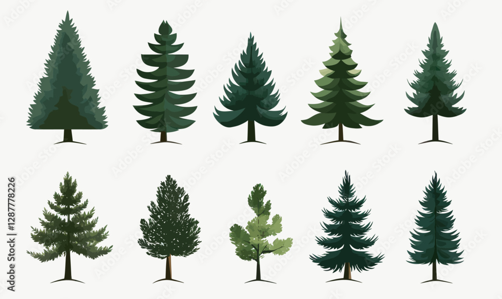 Poster minimalistic pine trees vector set illustration for nature design elements