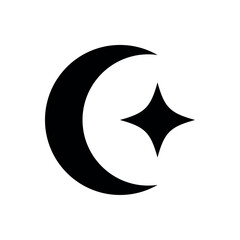 Fototapeta premium Crescent moon and star symbol design. Templates for design, posters, projects, banners, logo, and business cards. Vector illustration. 
