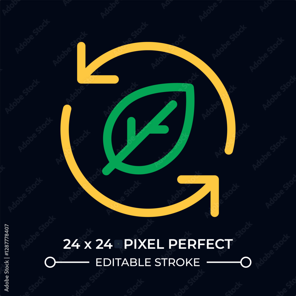 Poster foliage recycling dark color line ui icon. fallen leaves processing. sustainable technology integrat