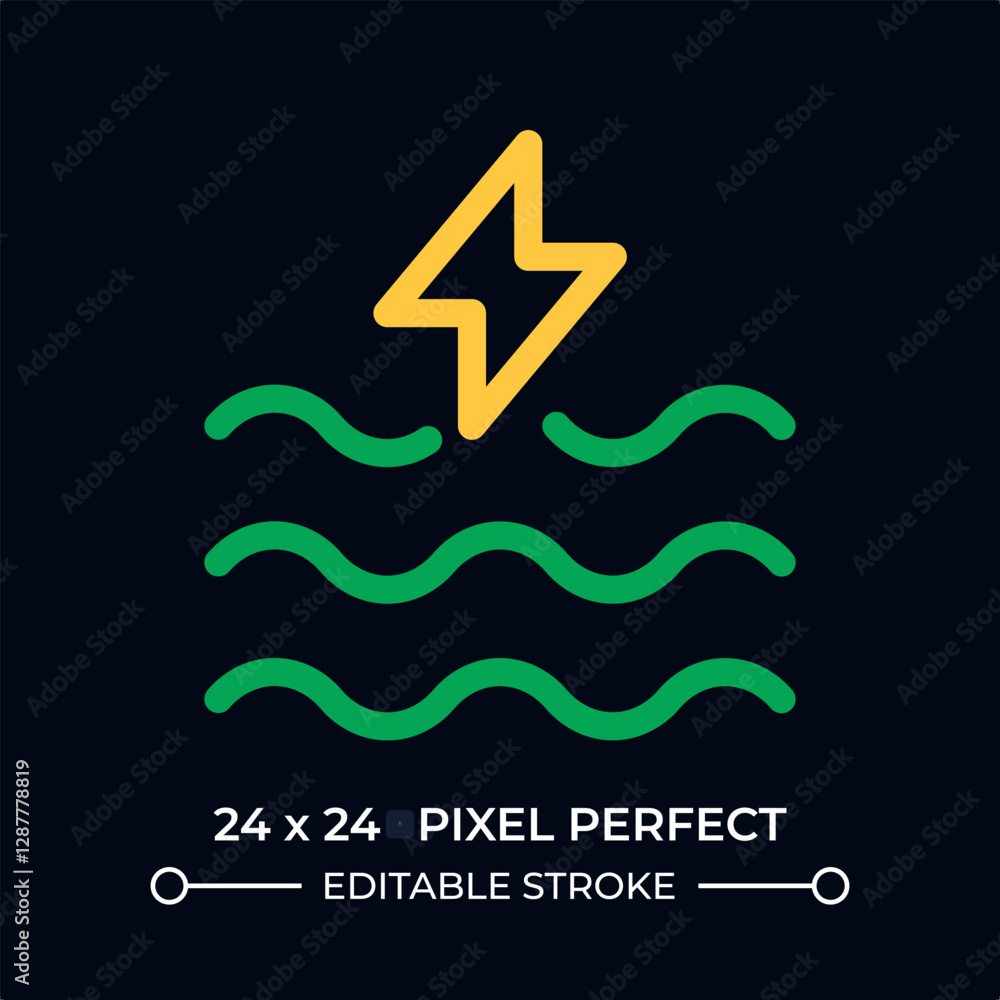 Poster wave power dark color line ui icon. transporting and capturing energy by ocean surface. sustainabili