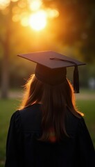 Soft light falls on a spinning graduation cap, education, warm, serenity