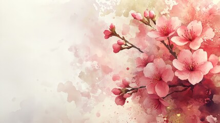 A beautiful watercolor illustration of pink cherry blossoms against a soft background.