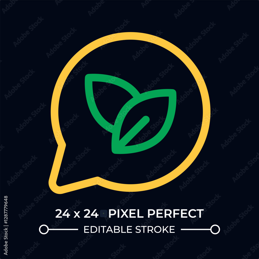 Poster discussing nature protection dark color line ui icon. chat bubble with fresh leaves. talking about e