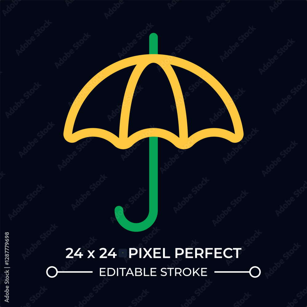 Poster open umbrella dark color line ui icon. accessory protecting from rainy weather. insurance and covera