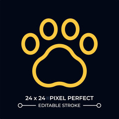 Animal paw sign dark color line ui icon. Pet footprint with sole and fingers. Veterinary clinic logo. Vet shelter emblem. Vector outline symbol isolated. User interface element, pixel perfect