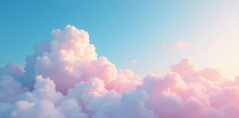Soft pastel clouds drift across a clear blue sky, serene, gentle, weather