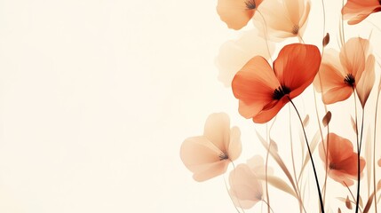 Delicate orange poppies gracefully swaying against a soft pastel background, evoking tranquility