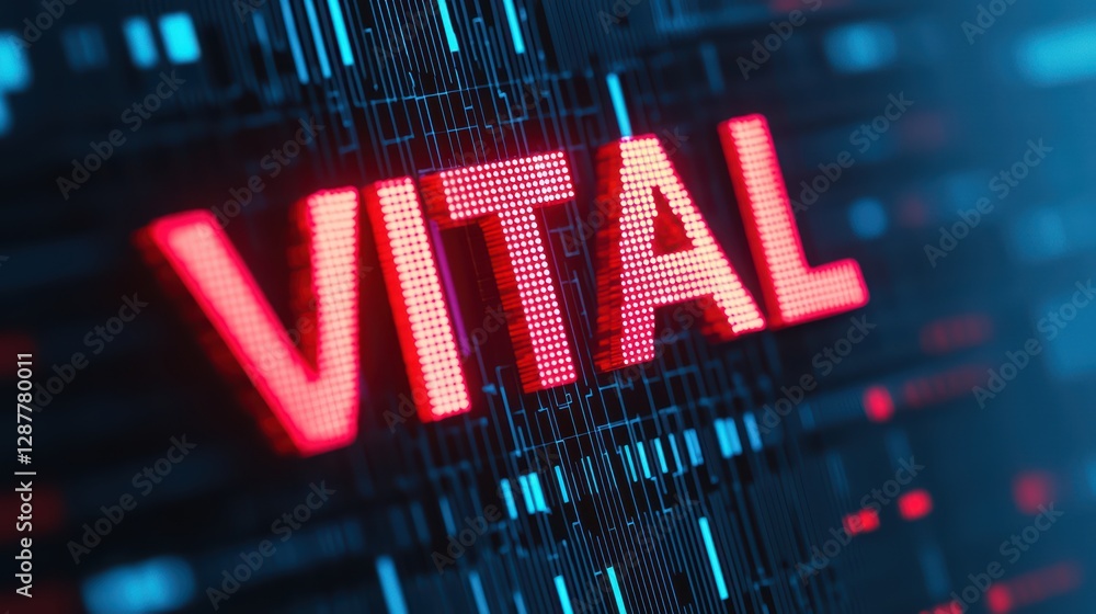 Poster vital message in futuristic digital background with glowing text