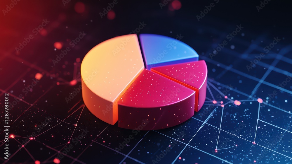 Poster holographic 3d pie chart with dynamic labels and background visuals